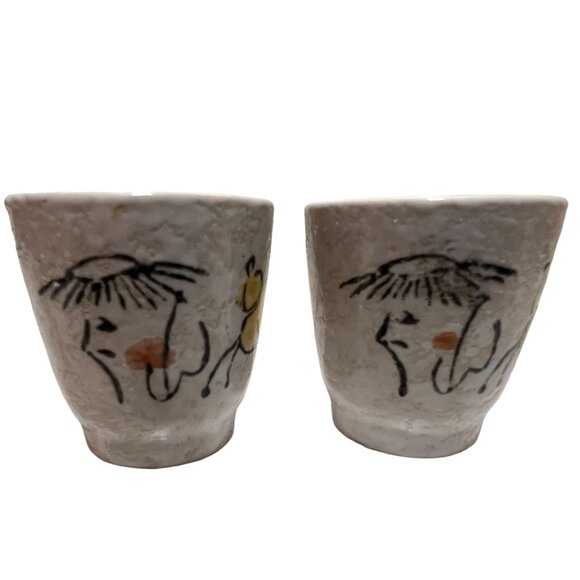 Handcrafted Japanese Ceramic Tea Sake Cups Set Of 2 With Abstract Design - Picture 2 of 6